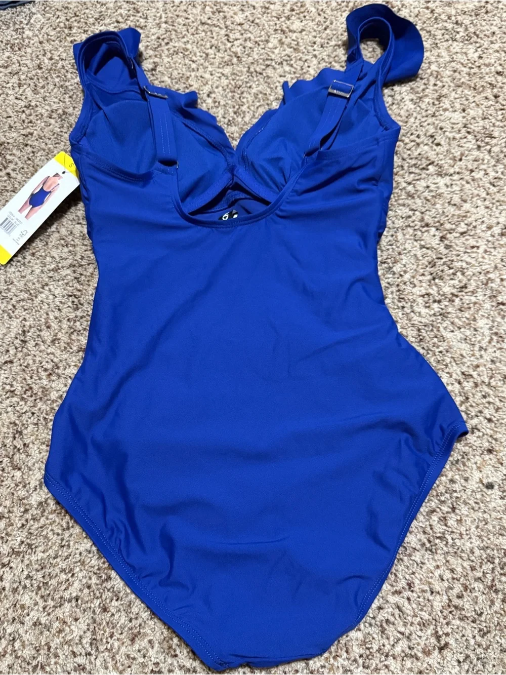 DKNY Blue Ruffle One-Piece Tummy Control V Neck Swimsuit Womens S NWT - Picture 4 of 8